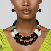 Load image into Gallery viewer, Beaded Black Stone Ethnic Chic Layered Necklace

