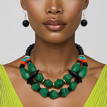 Load image into Gallery viewer, Beaded Green Stone Ethnic Chic Layered Necklace
