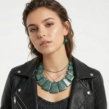 Load image into Gallery viewer, Bib Green Resin and Silver Confetti Large Necklace
