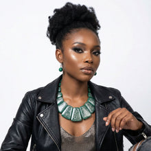 Load image into Gallery viewer, Bib Green Resin and Silver Confetti Large Necklace
