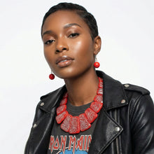 Load image into Gallery viewer, Bib Red Resin and Silver Confetti Large Necklace
