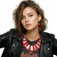 Load image into Gallery viewer, Bib Red Resin and Silver Confetti Large Necklace
