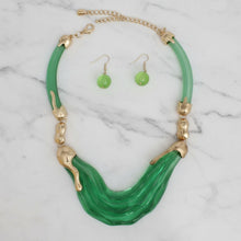 Load image into Gallery viewer, Bib Transparent Green Melted Design Necklace
