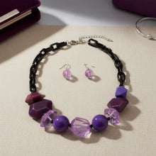Load image into Gallery viewer, Beaded Purple Chunky Mixed Bead Tribal Necklace
