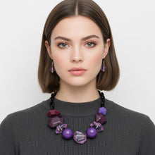 Load image into Gallery viewer, Beaded Purple Chunky Mixed Bead Tribal Necklace
