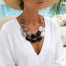 Load image into Gallery viewer, Marbled Black &amp; White Bead Collar Layer Necklace
