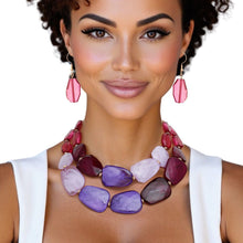 Load image into Gallery viewer, Collar Vibrant Marbled Purple Bead Layer Necklace
