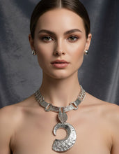 Load image into Gallery viewer, Pendant Silver Melted Metal Open C Chunky Necklace
