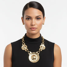 Load image into Gallery viewer, Bib Oversized Gold Sculptural Metal Disc Necklace
