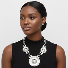 Load image into Gallery viewer, Bib Oversized Silver Sculptural Metal Disc Necklace
