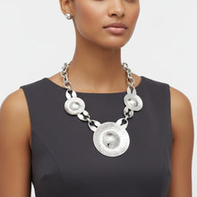 Load image into Gallery viewer, Bib Oversized Silver Sculptural Metal Disc Necklace
