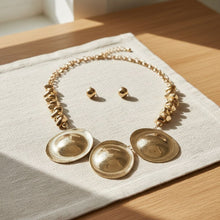 Load image into Gallery viewer, Bib Polished Gold Sculptural Metal Disc Necklace
