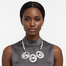 Load image into Gallery viewer, Bib Polished Silver Sculptural Metal Disc Necklace
