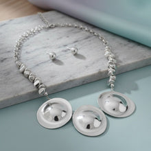 Load image into Gallery viewer, Bib Polished Silver Sculptural Metal Disc Necklace
