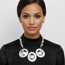 Load image into Gallery viewer, Bib Polished Silver Sculptural Metal Disc Necklace
