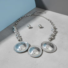 Load image into Gallery viewer, Bib Polished Silver Sculptural Metal Disc Necklace
