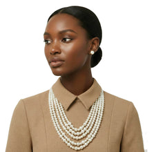 Load image into Gallery viewer, Glass Pearl Cream 5 Strand Long Layer Necklace

