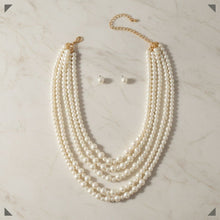 Load image into Gallery viewer, Glass Pearl Cream 5 Strand Long Layer Necklace
