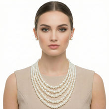 Load image into Gallery viewer, Glass Pearl Cream 5 Strand Long Layer Necklace
