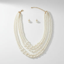 Load image into Gallery viewer, Glass Pearl Cream 5 Strand Long Layer Necklace
