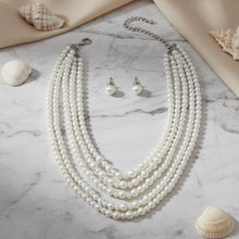 Load image into Gallery viewer, Glass Pearl White 5 Strand Long Layer Necklace
