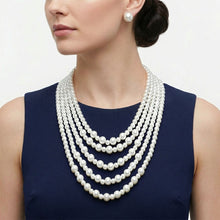 Load image into Gallery viewer, Glass Pearl White 5 Strand Long Layer Necklace
