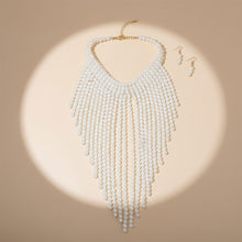 Load image into Gallery viewer, Bib Long Cream Pearl Fringe Choker Necklace
