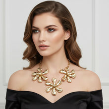 Load image into Gallery viewer, Bib Gold Chunky Floral Organic Petal Necklace
