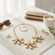 Load image into Gallery viewer, Bib Gold Chunky Floral Organic Petal Necklace
