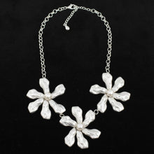 Load image into Gallery viewer, Bib Matte Silver Chunky Floral Organic Necklace
