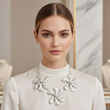 Load image into Gallery viewer, Bib Matte Silver Chunky Floral Organic Necklace
