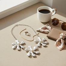 Load image into Gallery viewer, Bib Matte Silver Chunky Floral Organic Necklace
