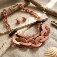Load image into Gallery viewer, Blush Pink Bib Wood Bead and Link Layer Necklace
