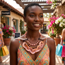 Load image into Gallery viewer, Blush Pink Bib Wood Bead and Link Layer Necklace
