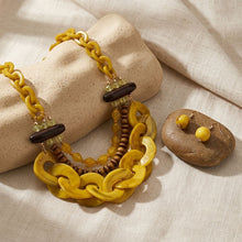 Load image into Gallery viewer, Yellow Bib Wood Bead and Link Layer Necklace
