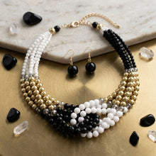Load image into Gallery viewer, Black White Colorblock Bead Looped Layer Necklace
