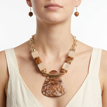 Load image into Gallery viewer, Brown Geometric Pendant Marbled Modern Necklace
