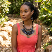Load image into Gallery viewer, Midnight Marbled Black Teardrop Bead Bib Necklace
