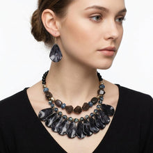 Load image into Gallery viewer, Midnight Marbled Black Teardrop Bead Bib Necklace
