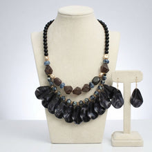 Load image into Gallery viewer, Midnight Marbled Black Teardrop Bead Bib Necklace
