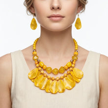 Load image into Gallery viewer, Sunny Marbled Yellow Teardrop Bead Bib Necklace
