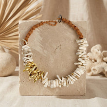 Load image into Gallery viewer, Tribal Stacked Ivory Squares Leather Necklace
