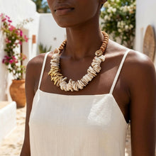 Load image into Gallery viewer, Tribal Stacked Ivory Squares Leather Necklace
