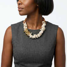 Load image into Gallery viewer, Tribal Stacked Ivory Squares Leather Necklace
