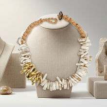 Load image into Gallery viewer, Tribal Stacked Ivory Squares Leather Necklace
