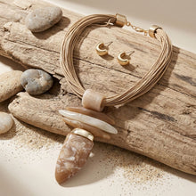 Load image into Gallery viewer, Light Brown Marbled Horn Pendant Cord Necklace
