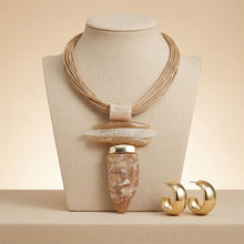 Load image into Gallery viewer, Light Brown Marbled Horn Pendant Cord Necklace
