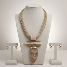 Load image into Gallery viewer, Light Brown Marbled Horn Pendant Cord Necklace
