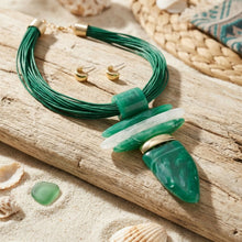 Load image into Gallery viewer, Green Marbled Horn Pendant Multi Cord Necklace
