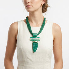 Load image into Gallery viewer, Green Marbled Horn Pendant Multi Cord Necklace
